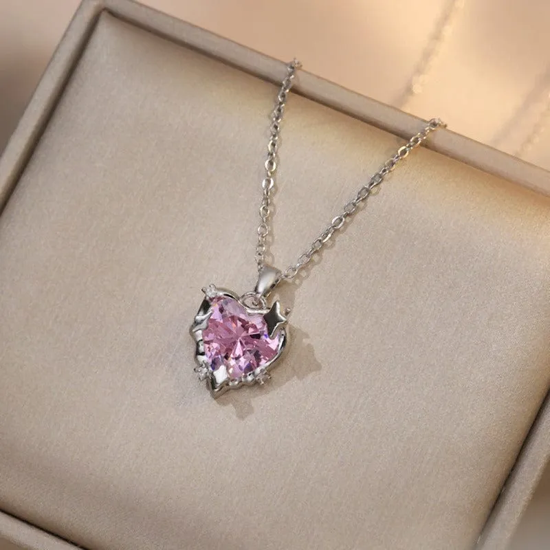 Celestial Pink Heart Pendant Necklace
