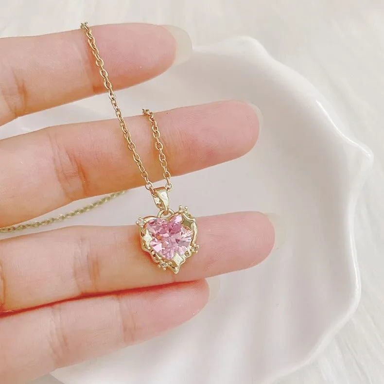 Celestial Pink Heart Pendant Necklace
