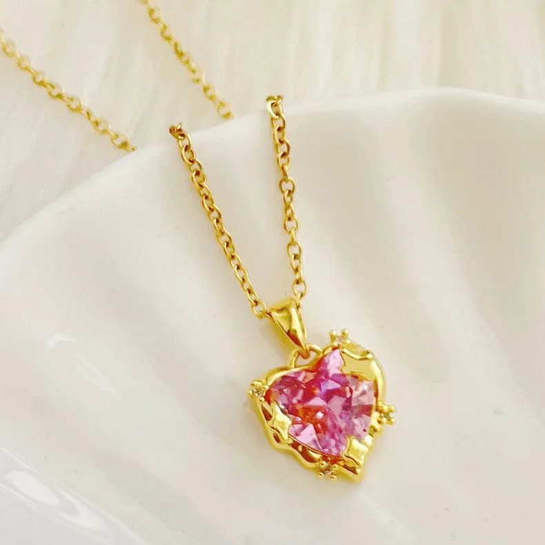 Celestial Pink Heart Pendant Necklace