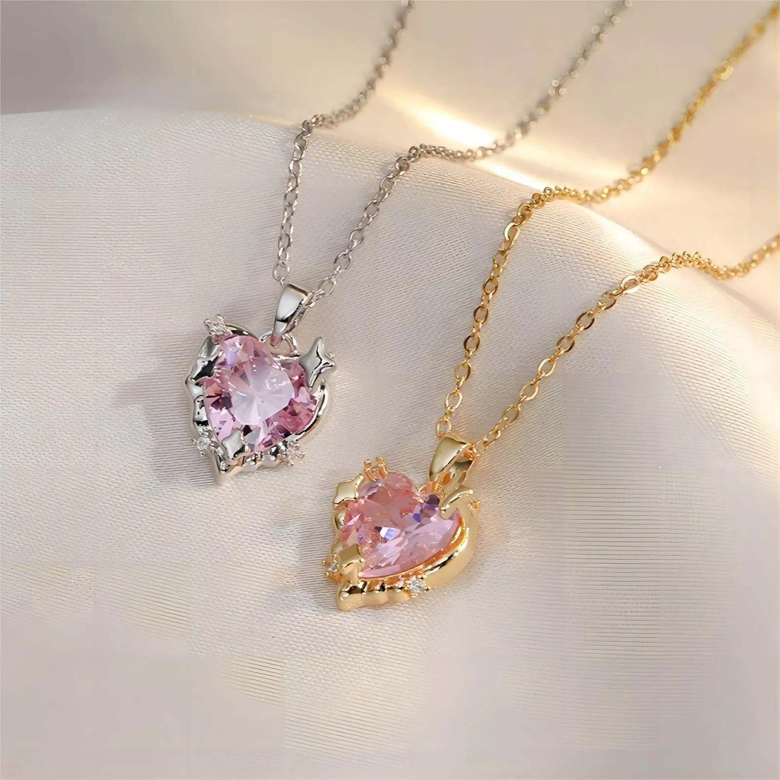 Celestial Pink Heart Pendant Necklace