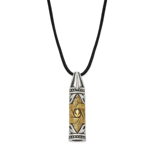 Chisel Stainless Steel Antiqued and Polished with 14k Gold Accent Star of David Pendant on a 20 inch Leather Cord Necklace