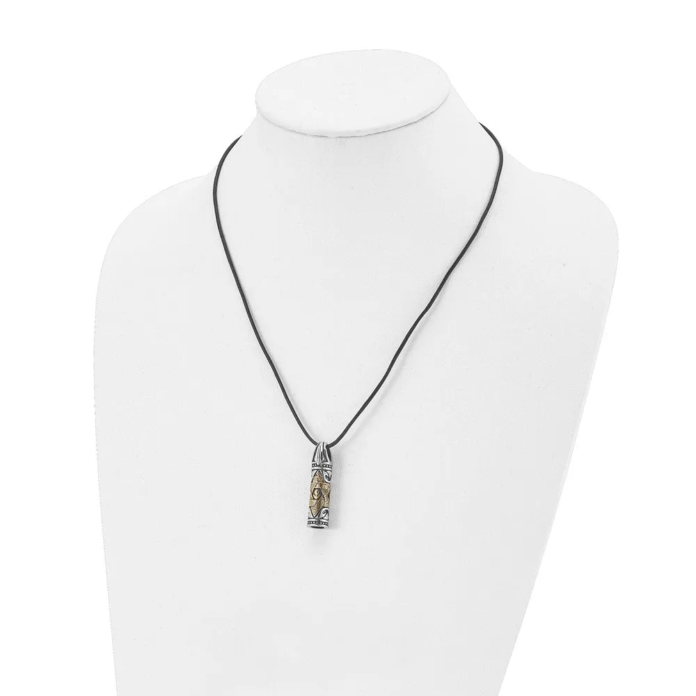 Chisel Stainless Steel Antiqued and Polished with 14k Gold Accent Star of David Pendant on a 20 inch Leather Cord Necklace
