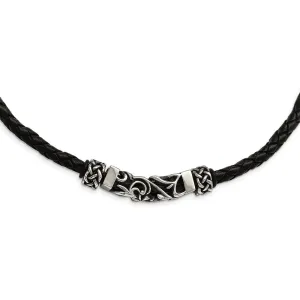 Chisel Stainless Steel Black Leather with Antiqued Beads 19.75 inch Necklace