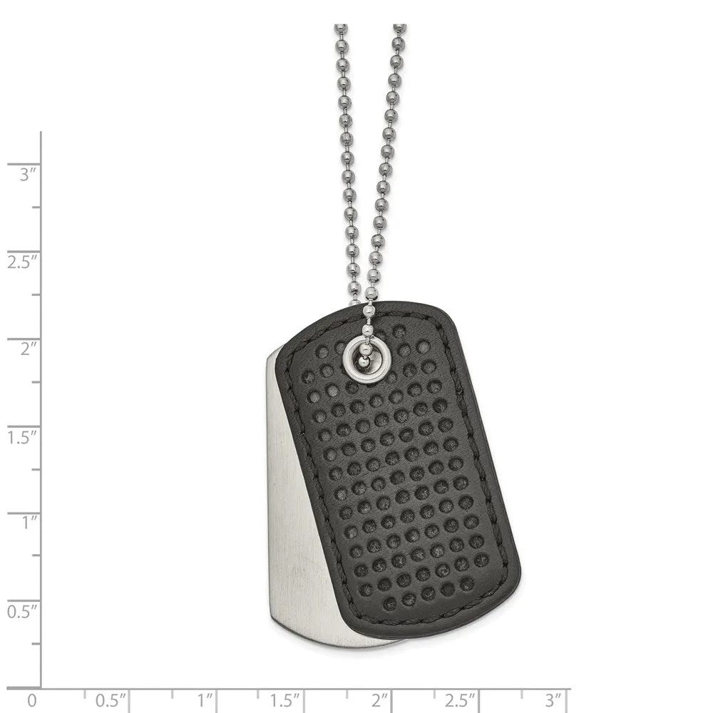 Chisel Stainless Steel Brushed Black Textured Leather 2 Piece Dog Tags on a 22 inch Ball Chain Necklace