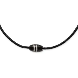 Chisel Stainless Steel Polished Black IP-plated Leather Cord 20 inch Necklace