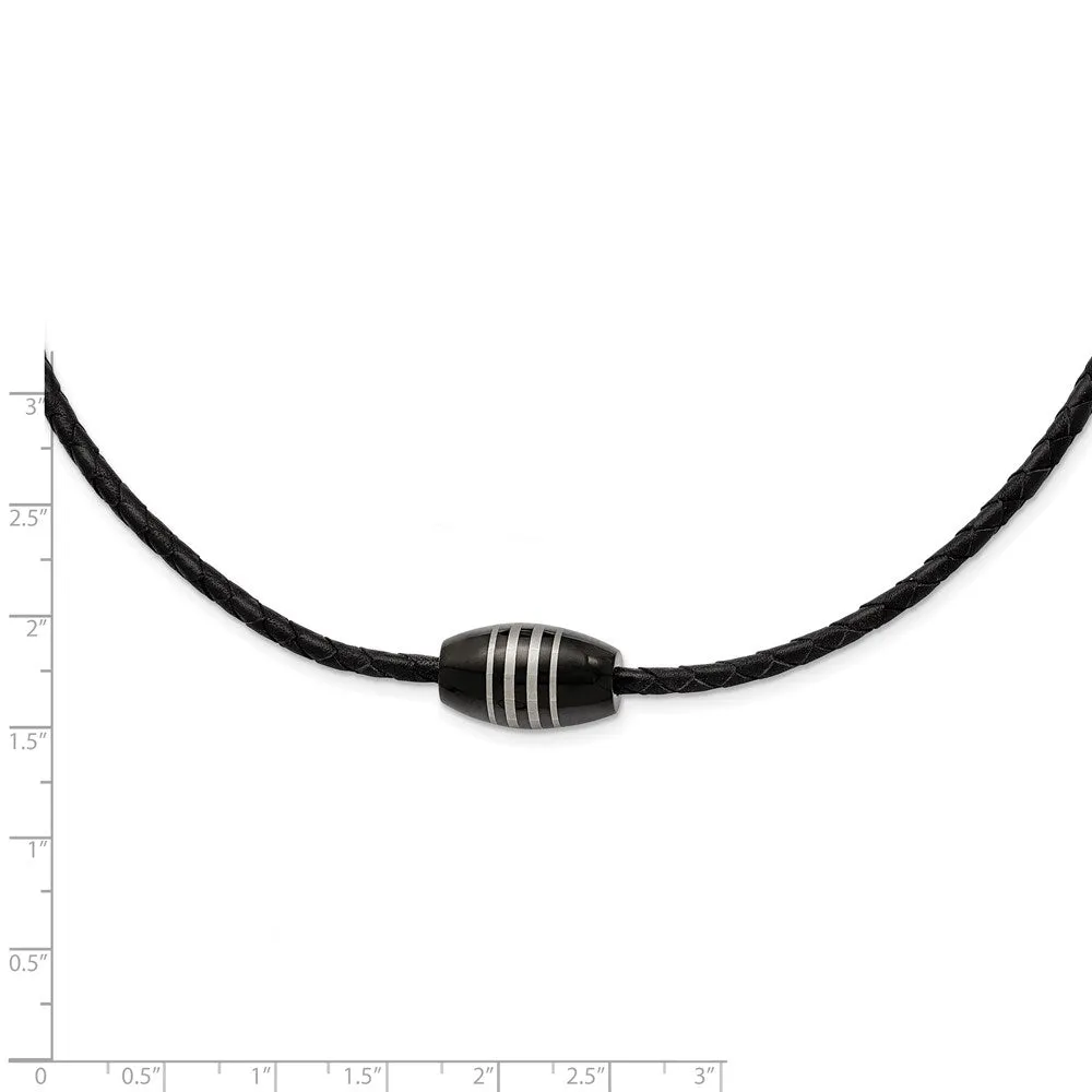 Chisel Stainless Steel Polished Black IP-plated Leather Cord 20 inch Necklace
