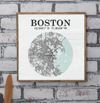 City Map & Coordinates 24” x 24” Wall Art