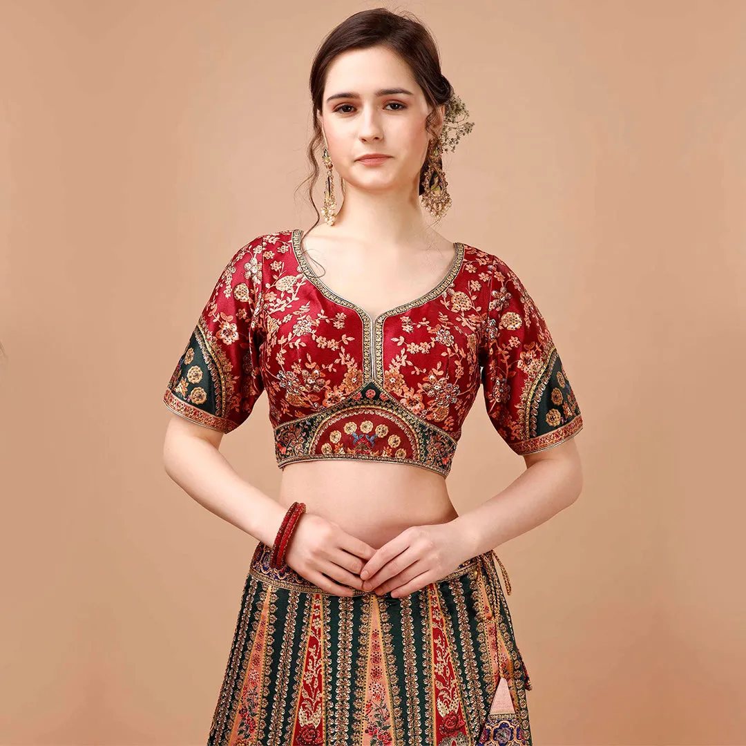 Classic Red and Peach Banarsi Lehenga Set