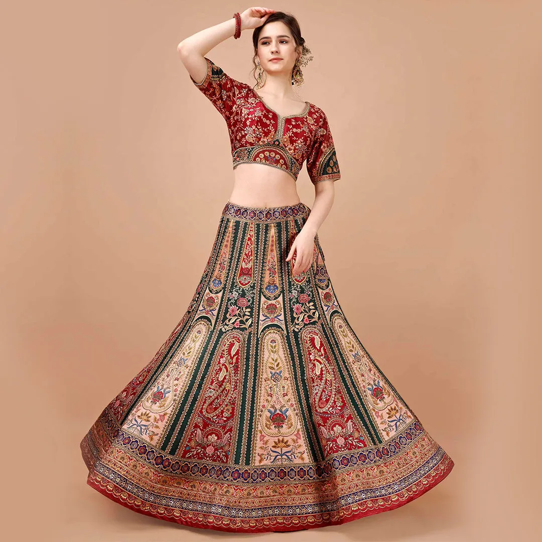 Classic Red and Peach Banarsi Lehenga Set