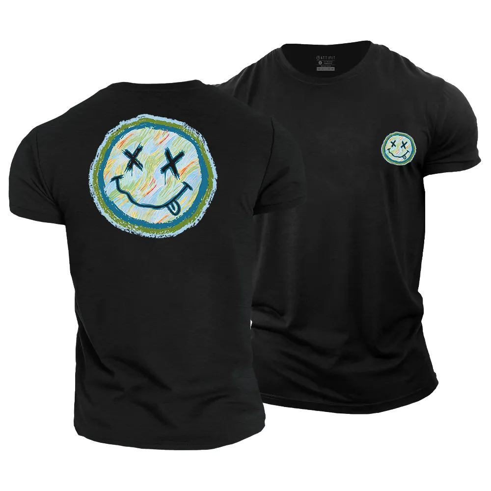 Color Pencil Smiley Face Cotton T-Shirt