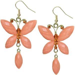 Coral Butterfly Gemstone Dangle Earrings