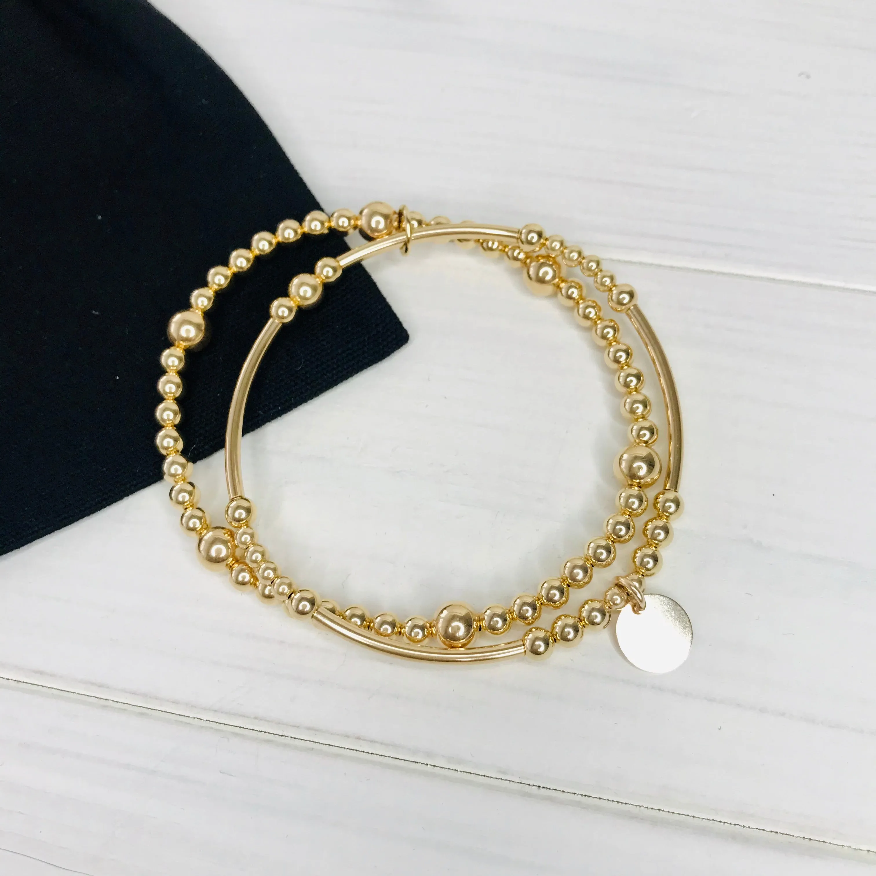 CORAL | Gold Disc Bracelet Stack