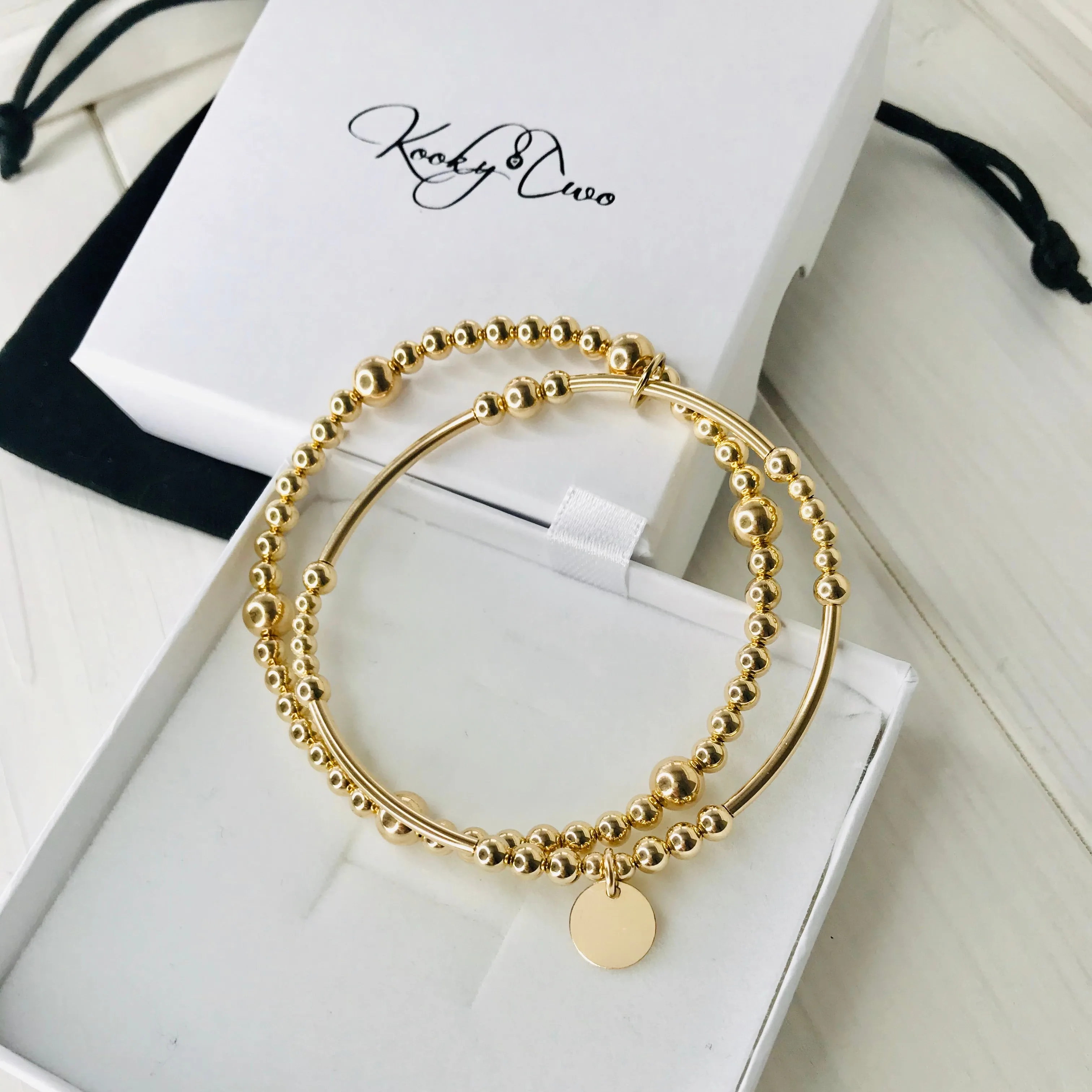 CORAL | Gold Disc Bracelet Stack