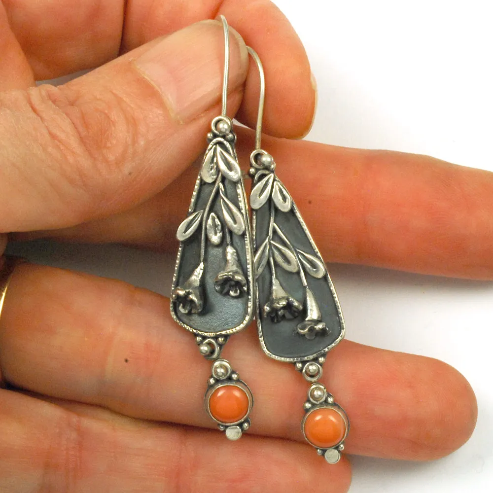 Coral Trumpet Vine Earrings