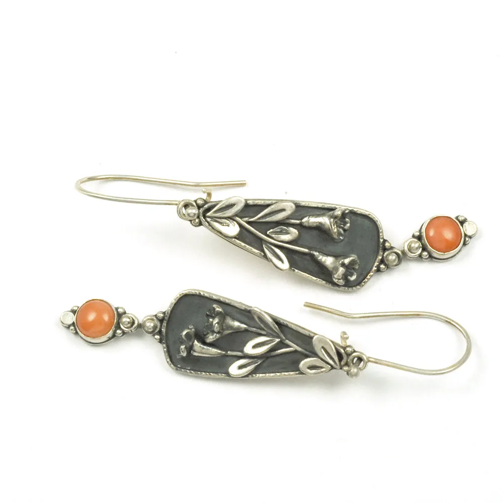Coral Trumpet Vine Earrings