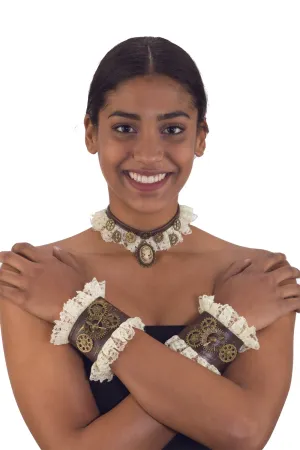Costume Accessory Set- Steampunk Choker and Wrist Cuffs
