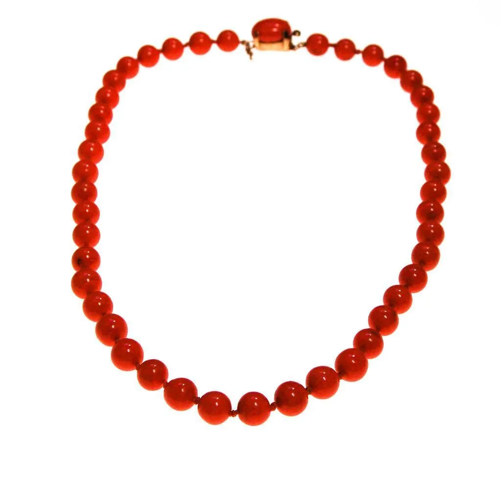 Crown Trifari Coral Glass Bead Necklace