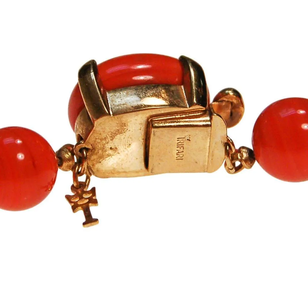 Crown Trifari Coral Glass Bead Necklace