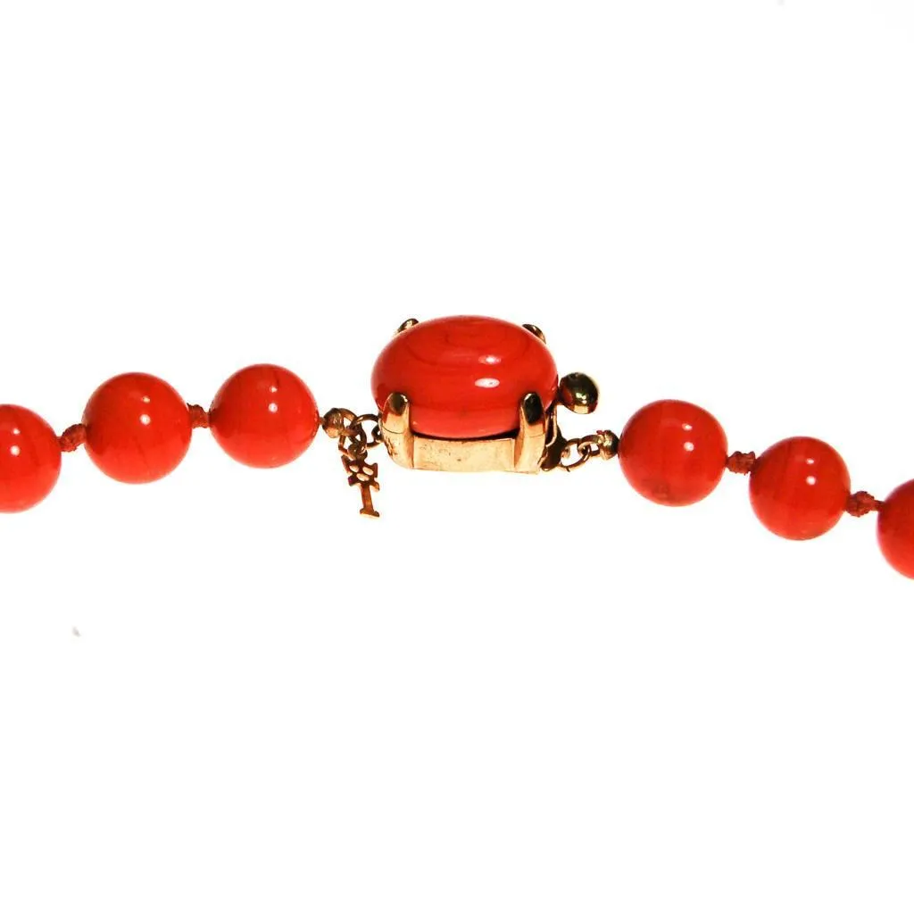 Crown Trifari Coral Glass Bead Necklace