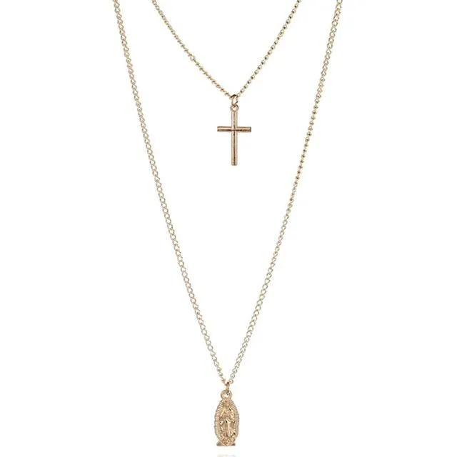 Crucifix 2 Layered Pendant Necklace