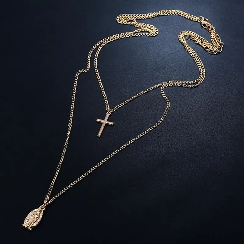 Crucifix 2 Layered Pendant Necklace