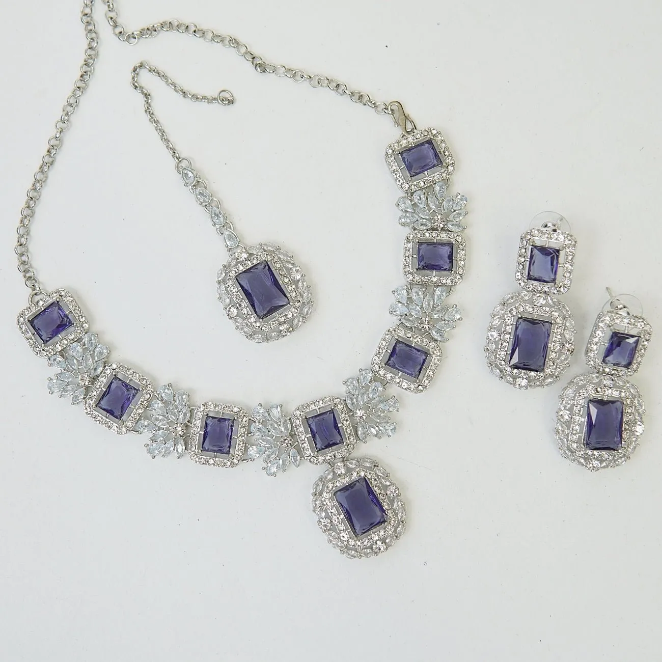 Cubic & Zirconia Silver Imperial Necklace Set
