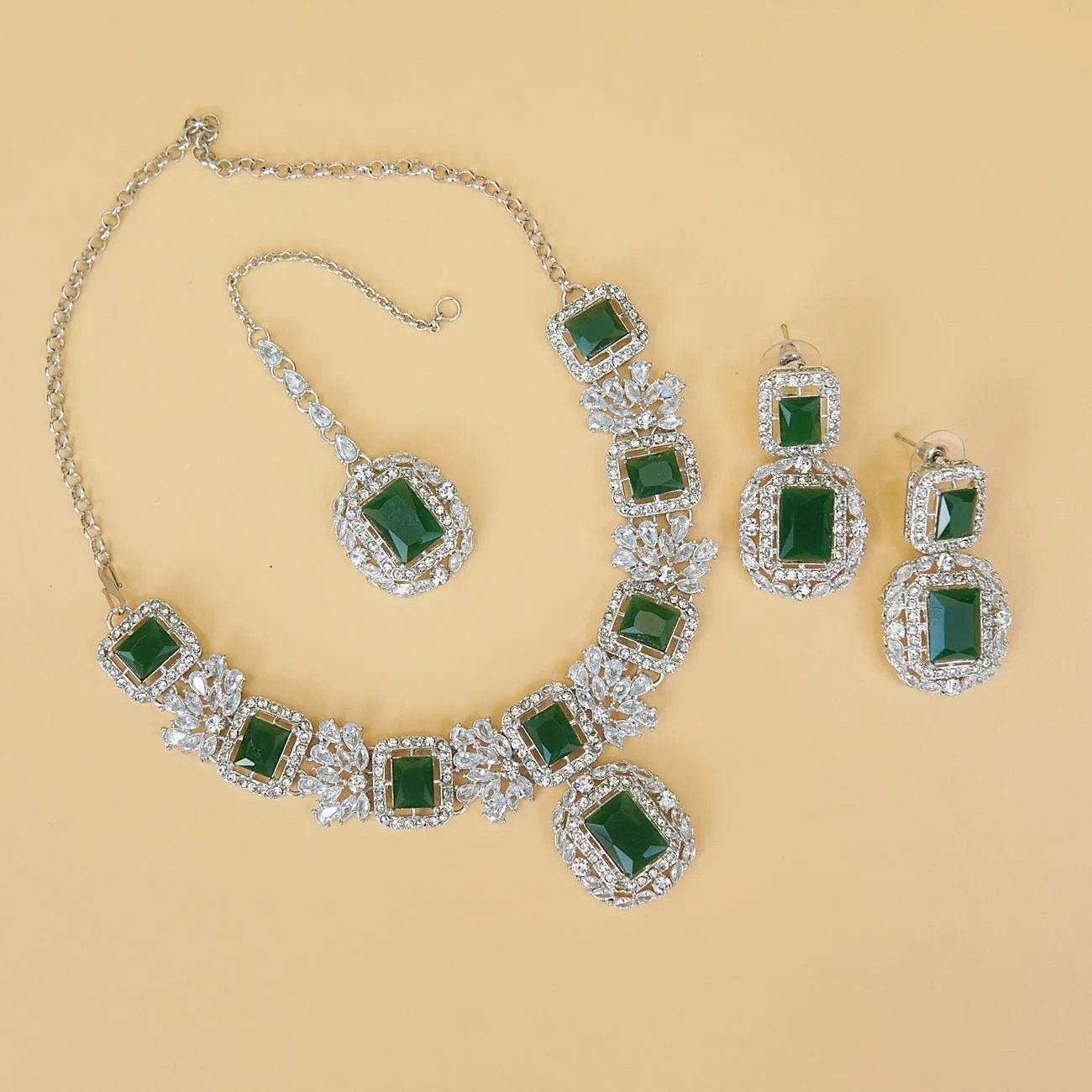 Cubic & Zirconia Silver Imperial Necklace Set