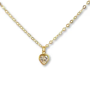 Cubic Zirconia 14K Gold Crystal Heart  Necklace