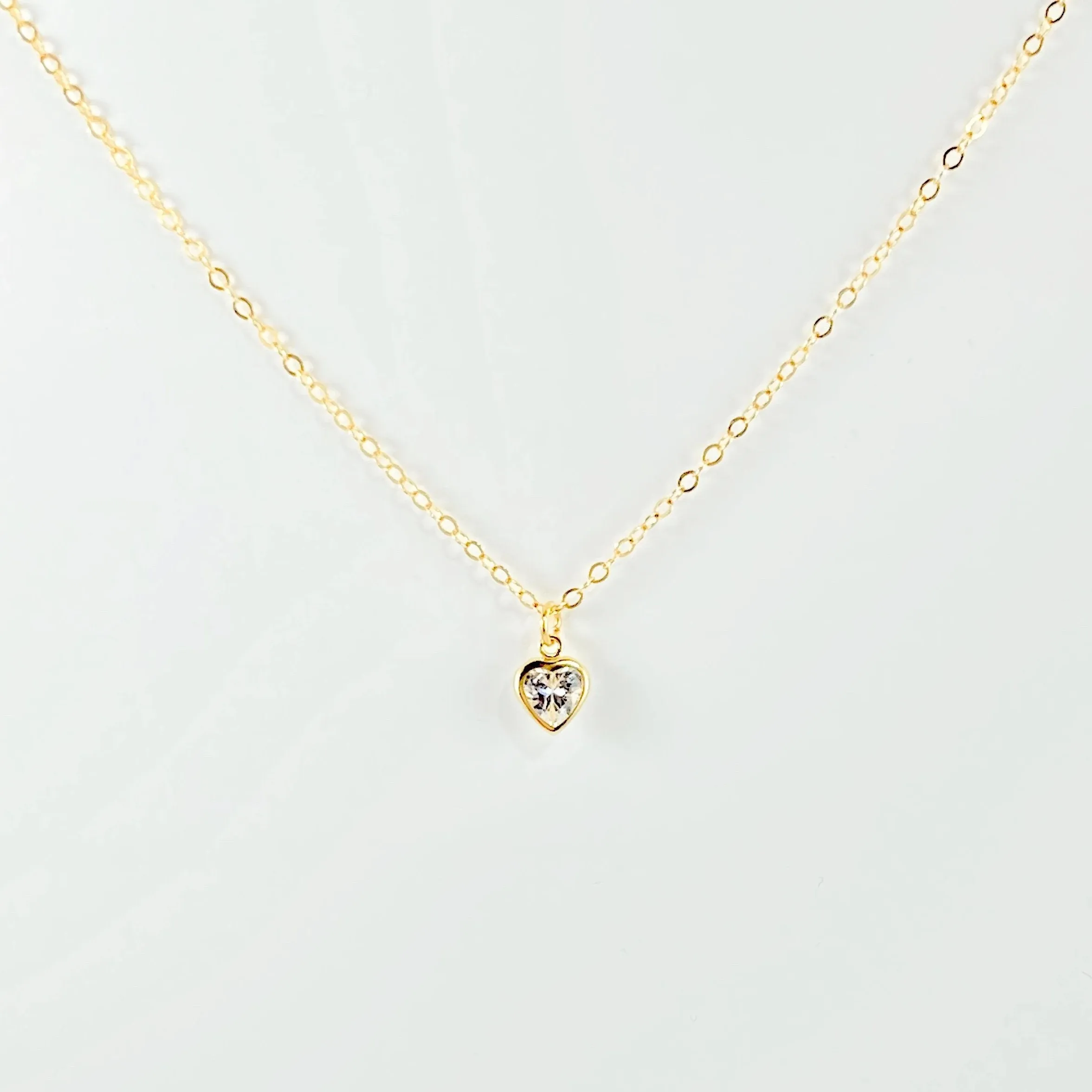 Cubic Zirconia 14K Gold Crystal Heart  Necklace