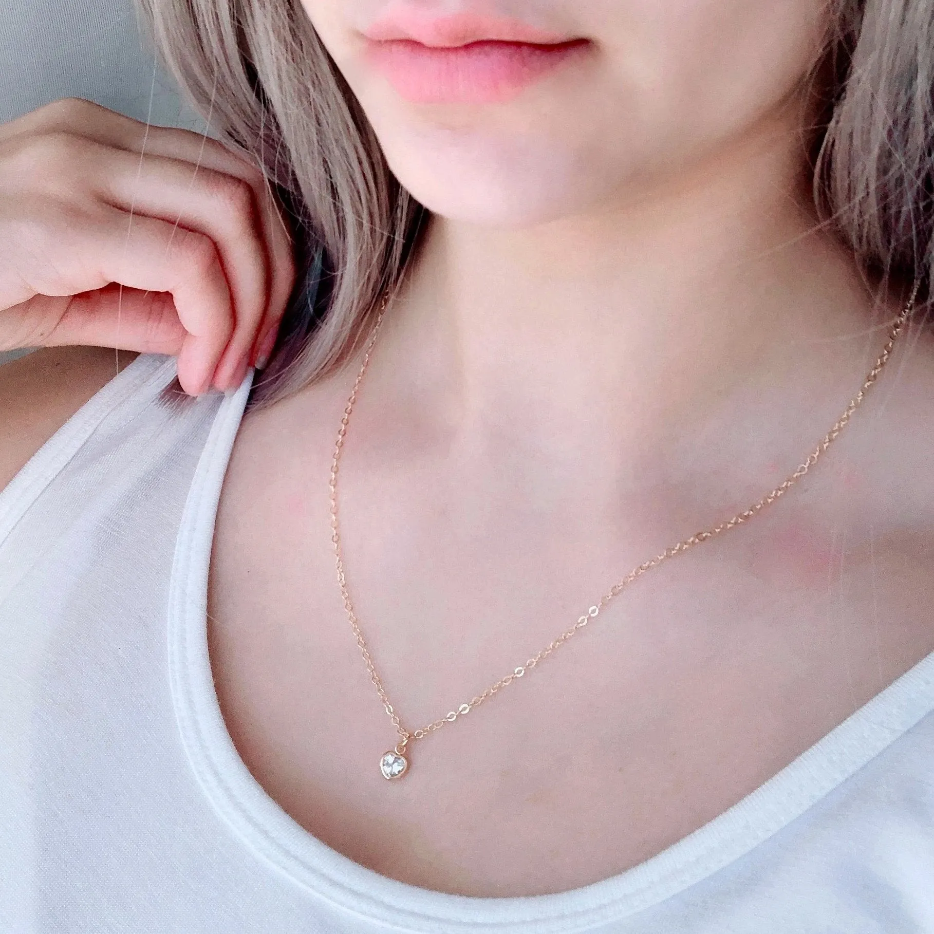 Cubic Zirconia 14K Gold Crystal Heart  Necklace