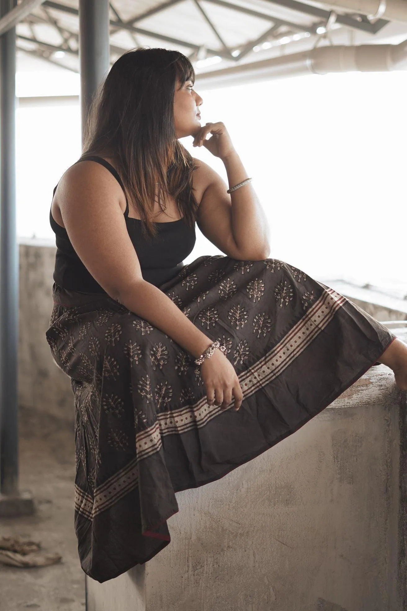 Dabu printed kashish black print skirt -Noor - Saira