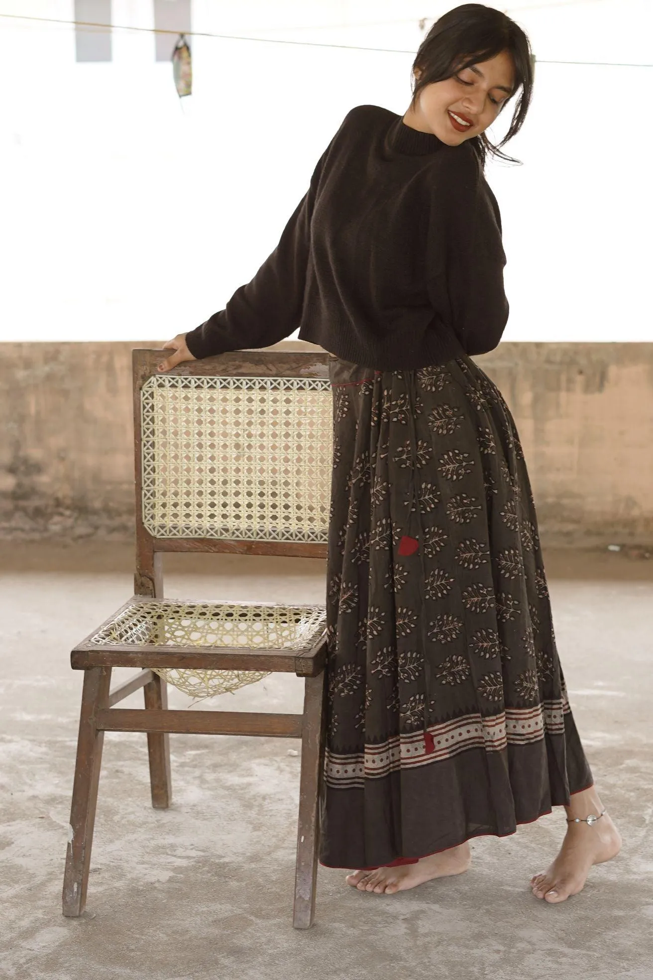 Dabu printed kashish black print skirt -Noor - Saira