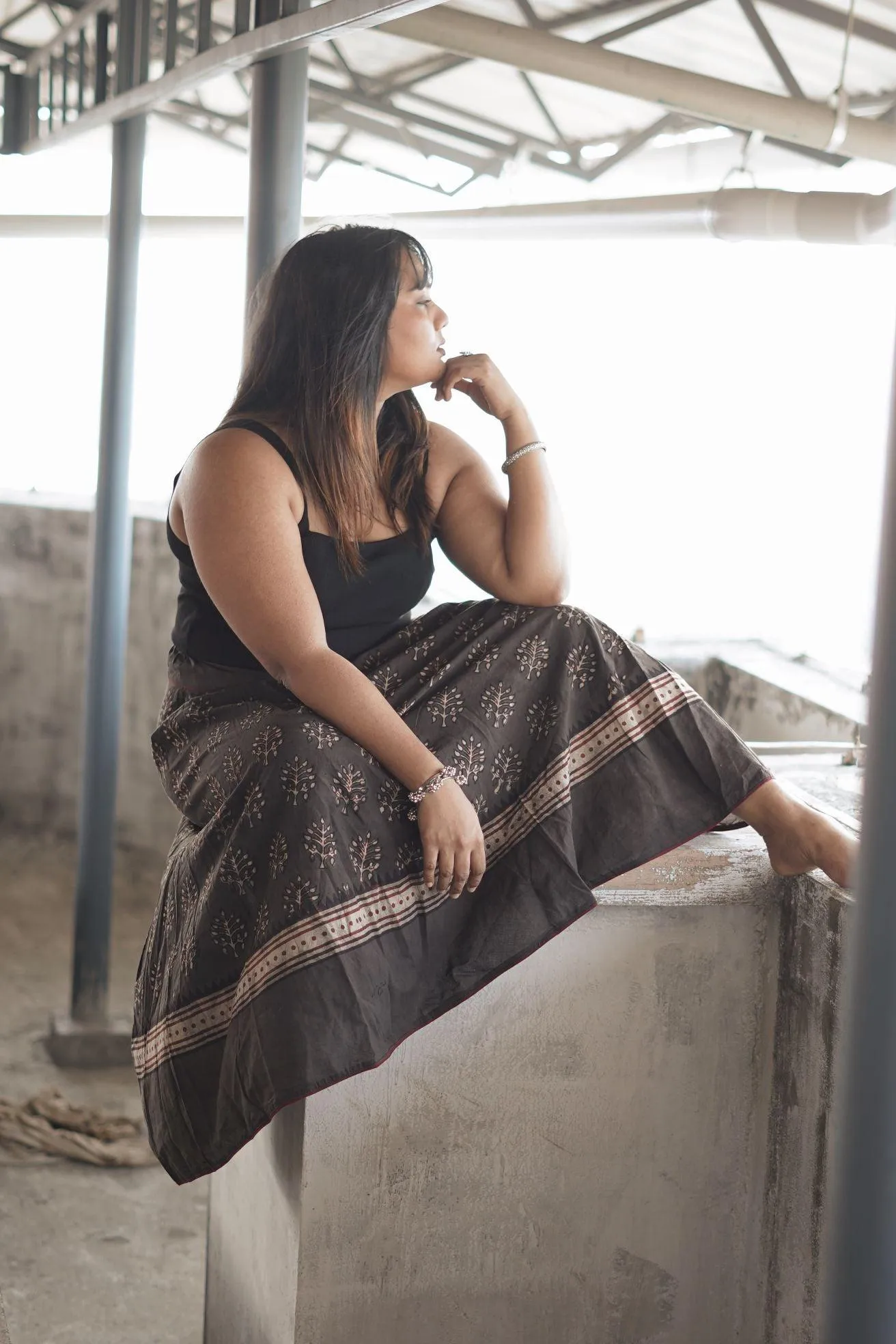 Dabu printed kashish black print skirt -Noor - Saira