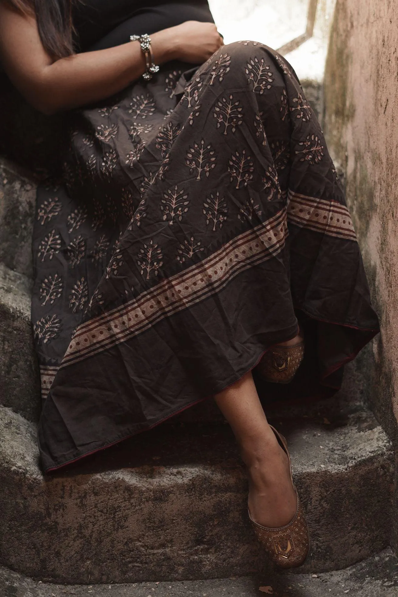 Dabu printed kashish black print skirt -Noor - Saira