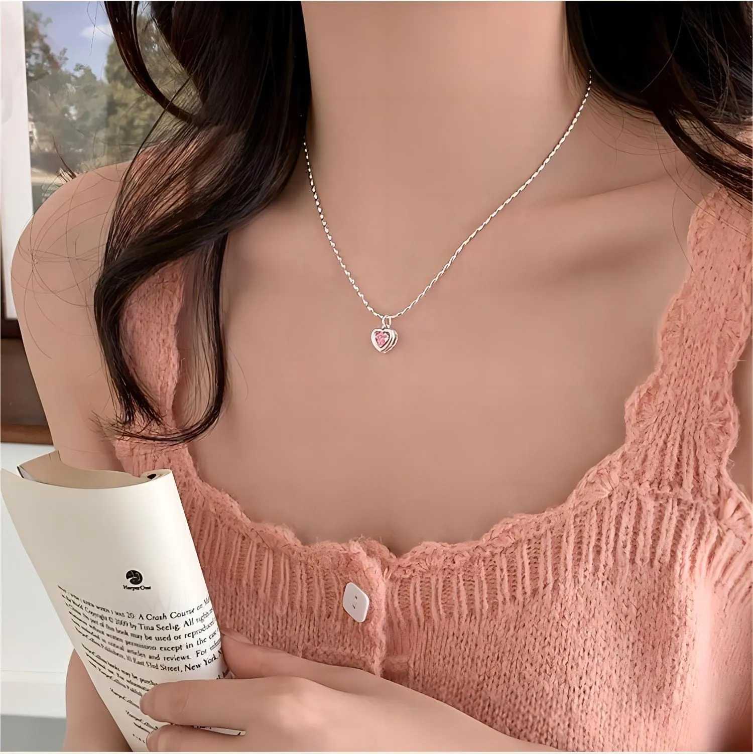 Dainty Crystal Heart Matching Necklace