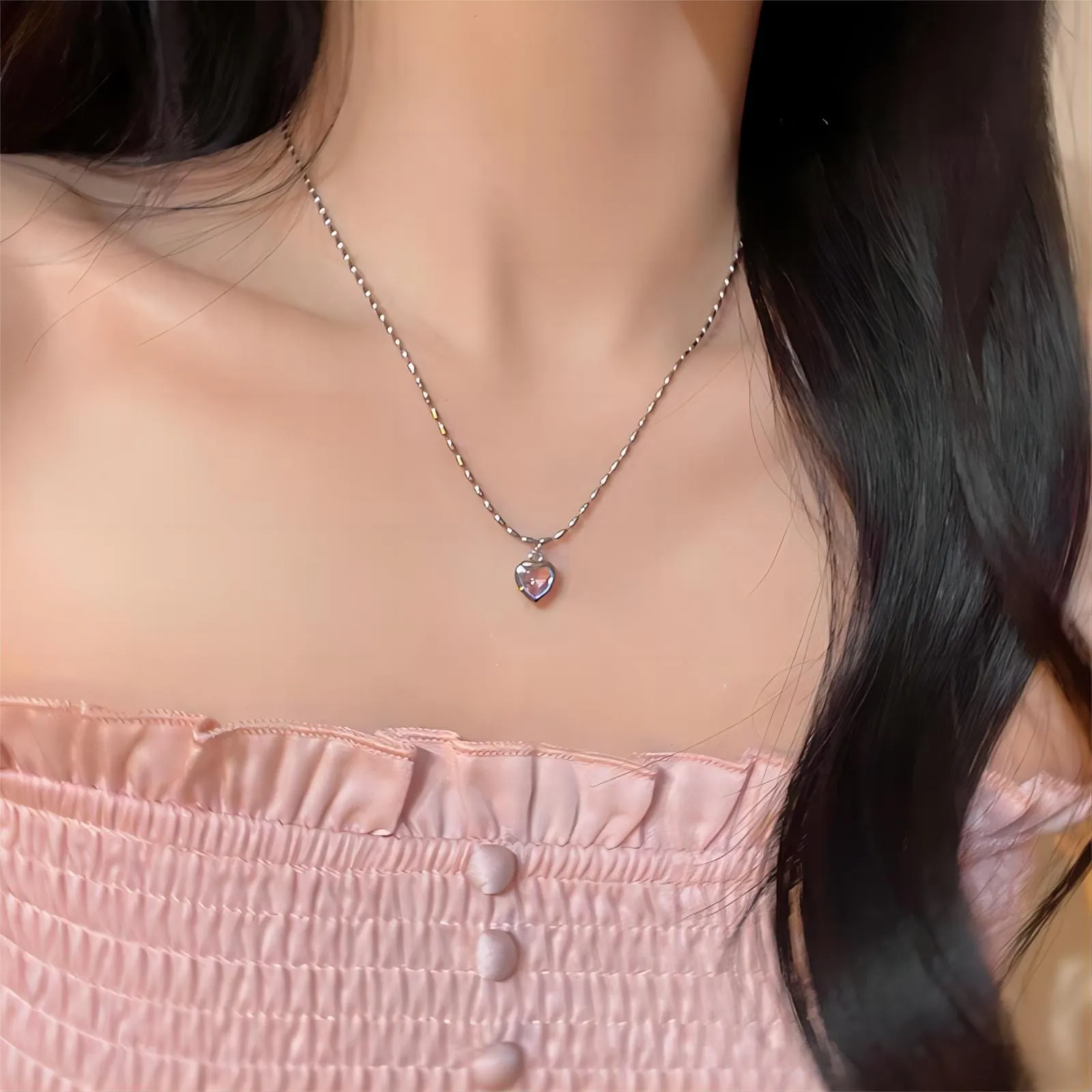 Dainty Crystal Heart Matching Necklace