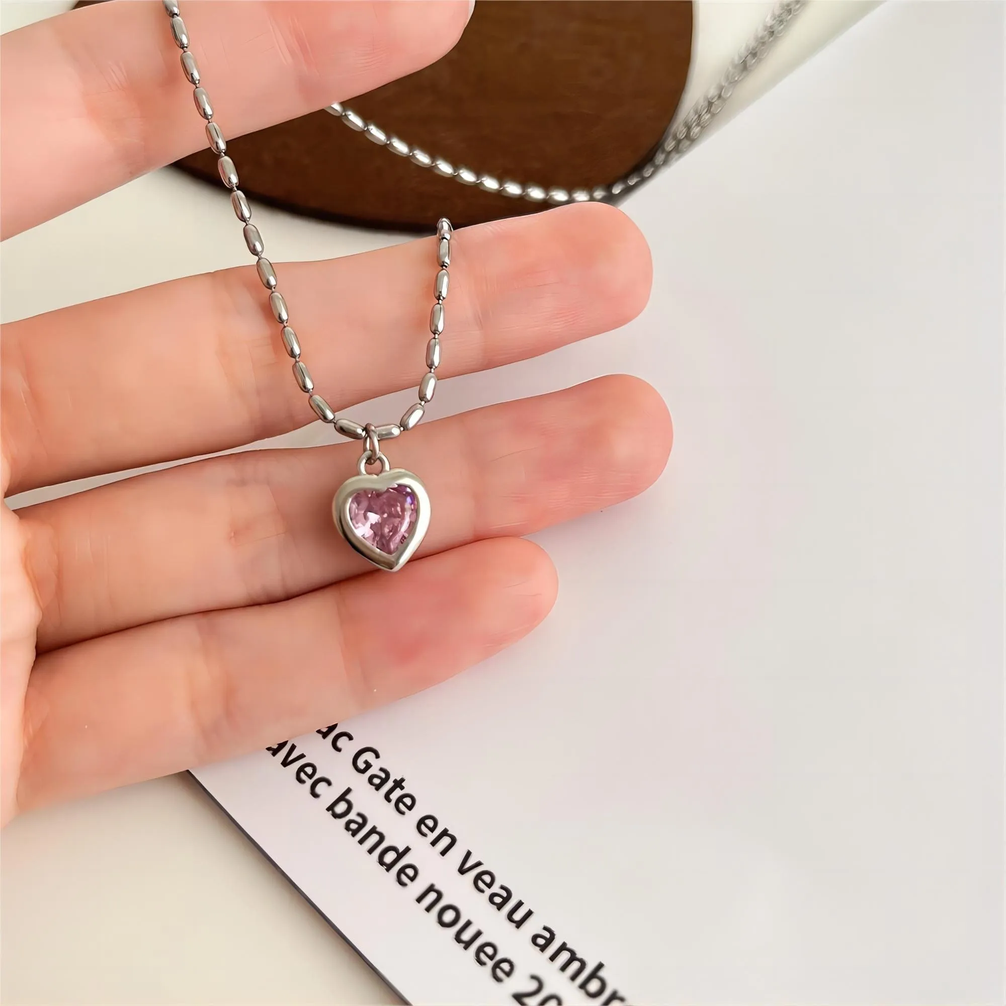 Dainty Crystal Heart Matching Necklace