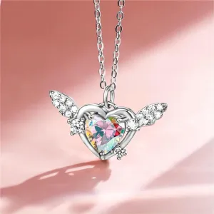 Dainty CZ Inlaid Heart Wings Necklace