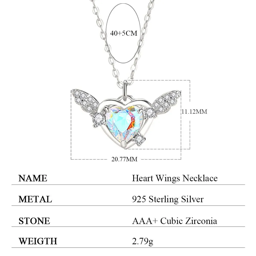Dainty CZ Inlaid Heart Wings Necklace