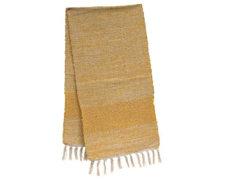 Dark yellow table runner with fringe edges