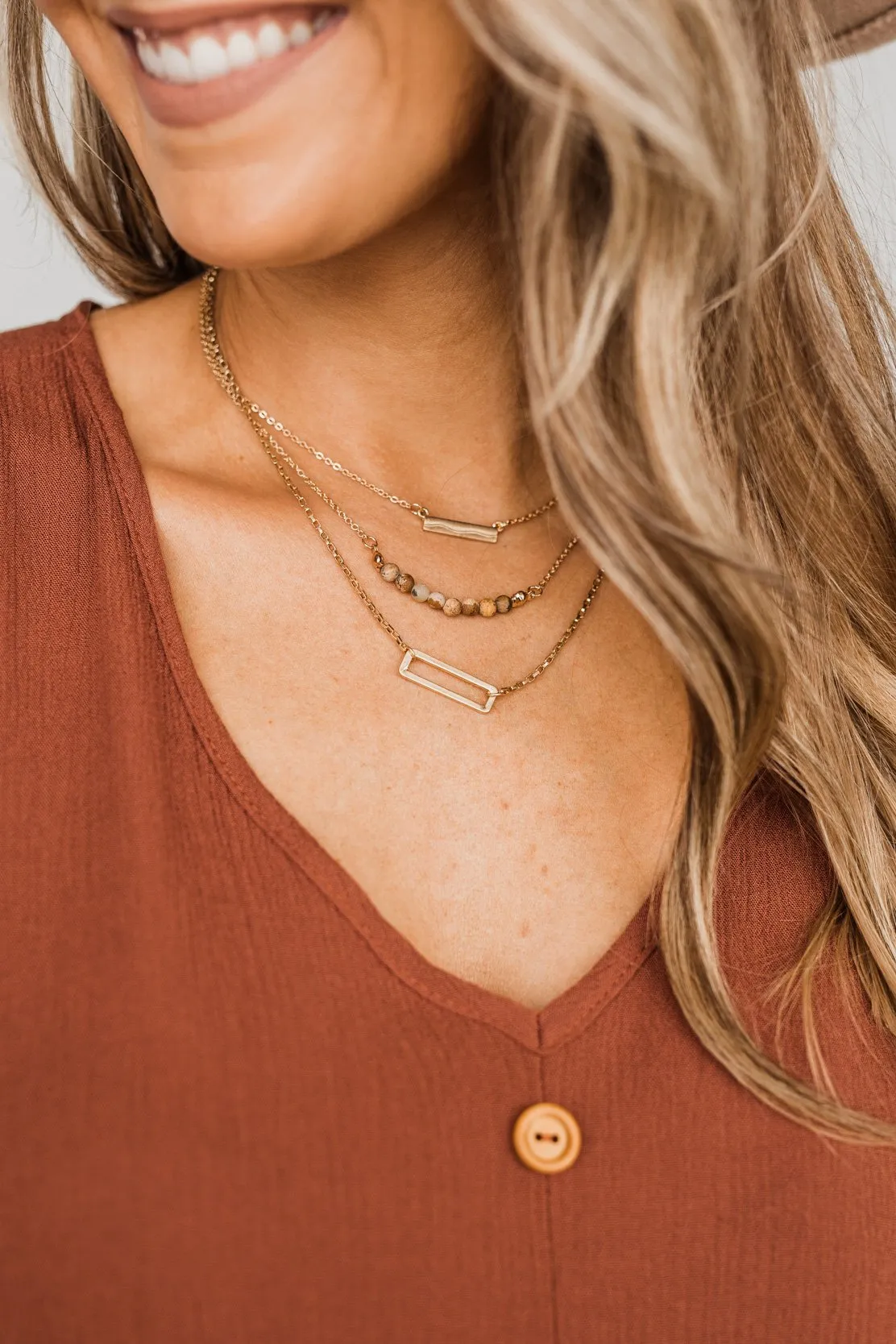 Delightfully Darling 3 Piece Necklace Set- Natural & Gold
