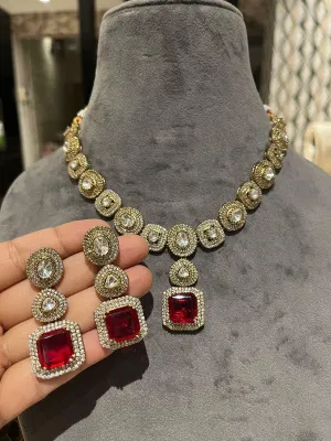 Designer Moisaanite Necklace Set with Matching Earrings