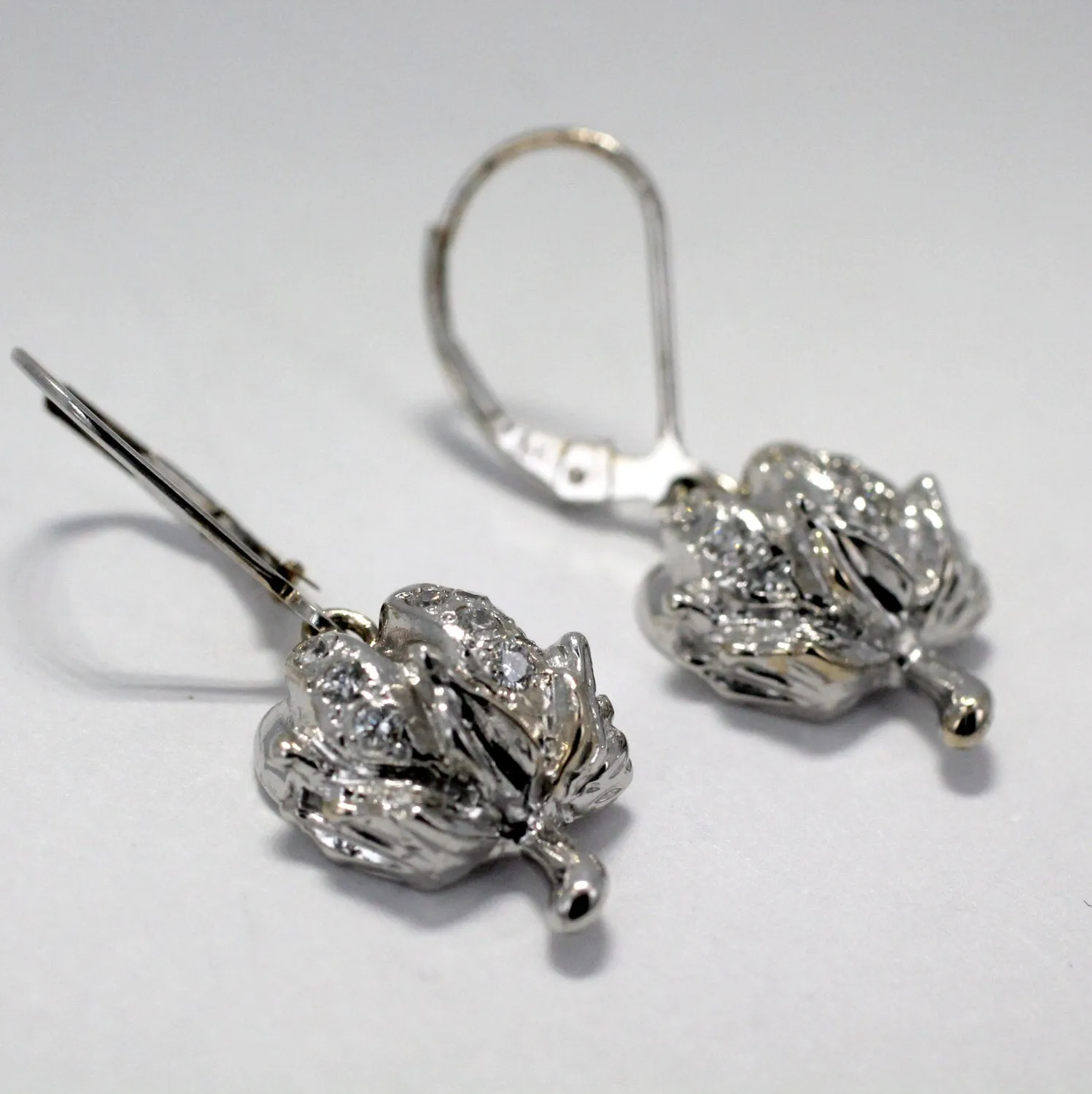 Diamond Cotton Boll Dangle Earrings made in 14kt White Gold