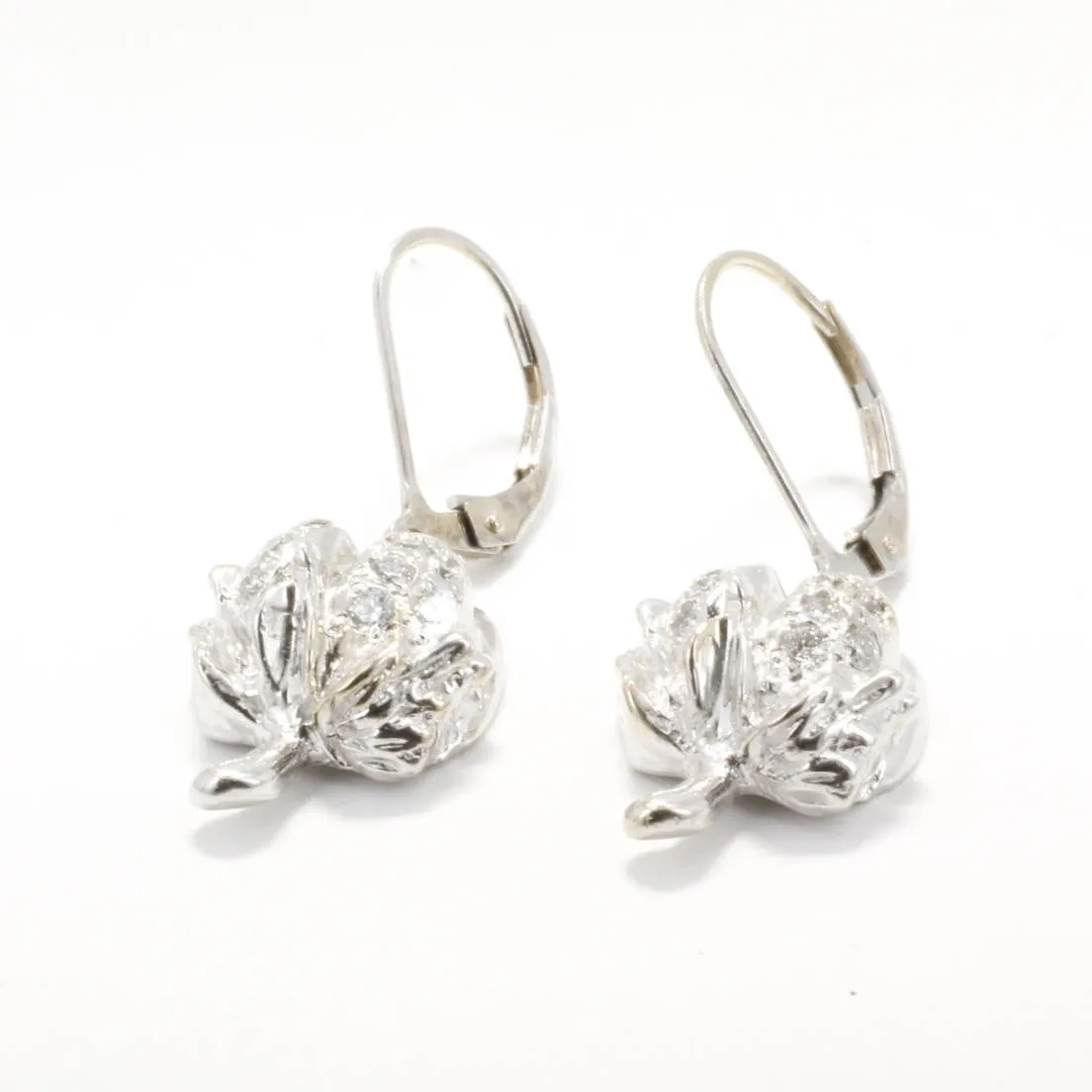 Diamond Cotton Boll Dangle Earrings made in 14kt White Gold