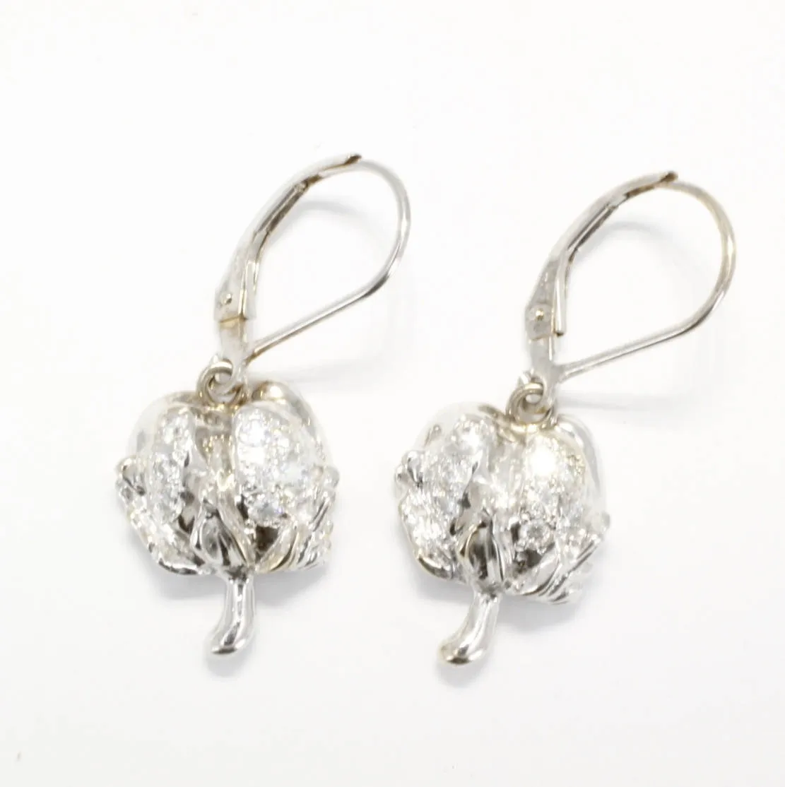 Diamond Cotton Boll Dangle Earrings made in 14kt White Gold