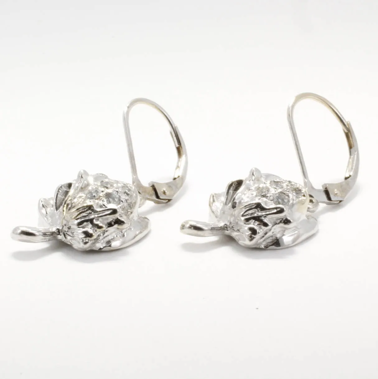 Diamond Cotton Boll Dangle Earrings made in 14kt White Gold