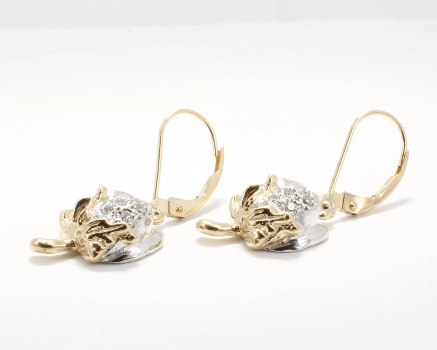 Diamond Cotton Boll Dangle Earrings with three-dimensional bolls