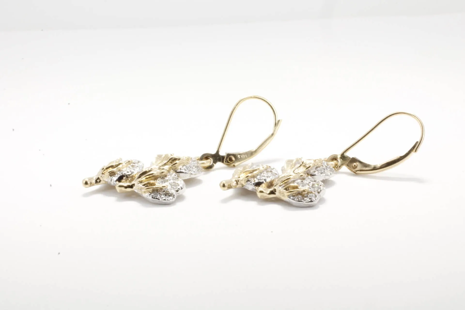 Diamond Cotton Boll Three Boll Dangle Earrings