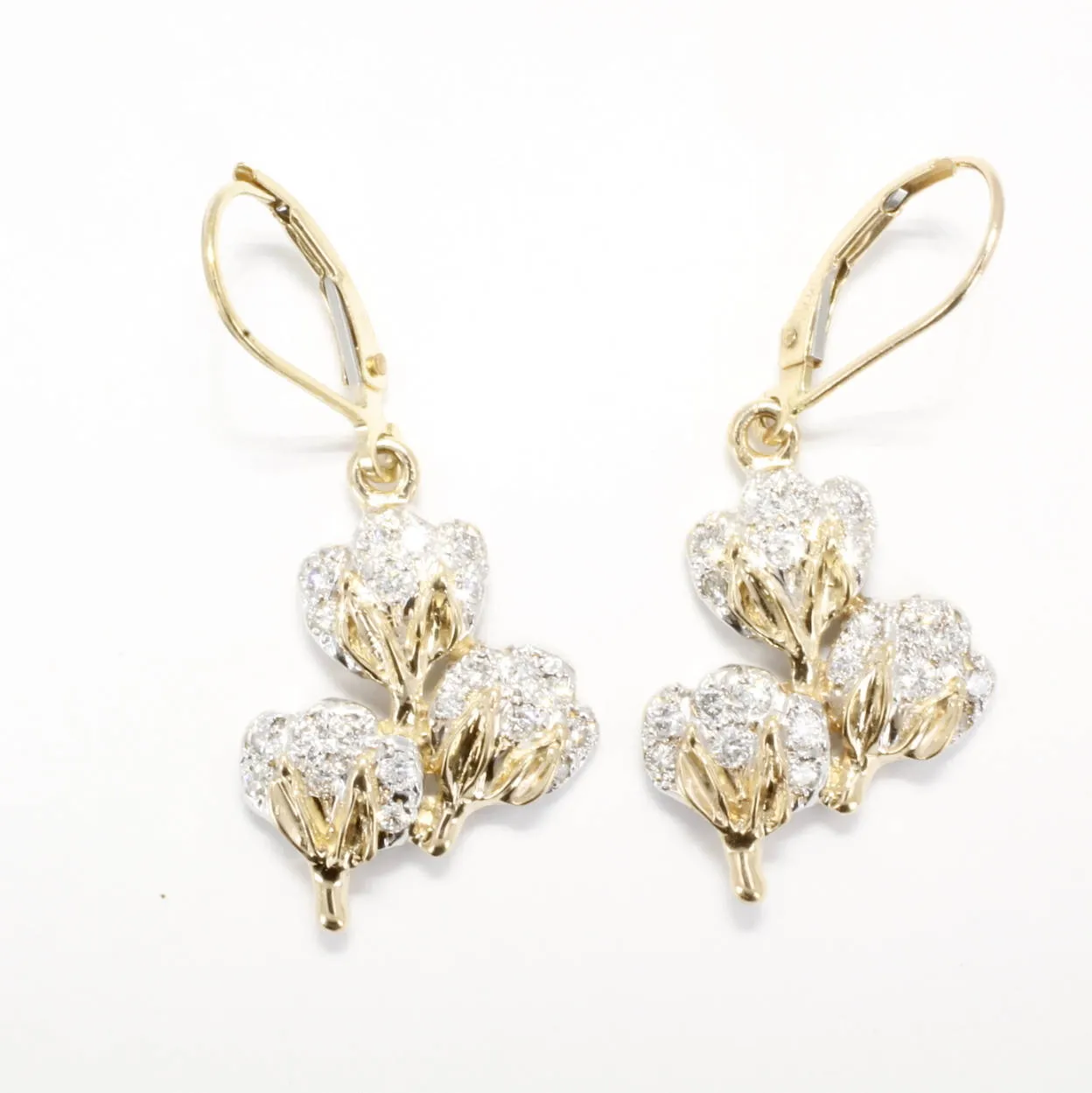 Diamond Cotton Boll Three Boll Dangle Earrings