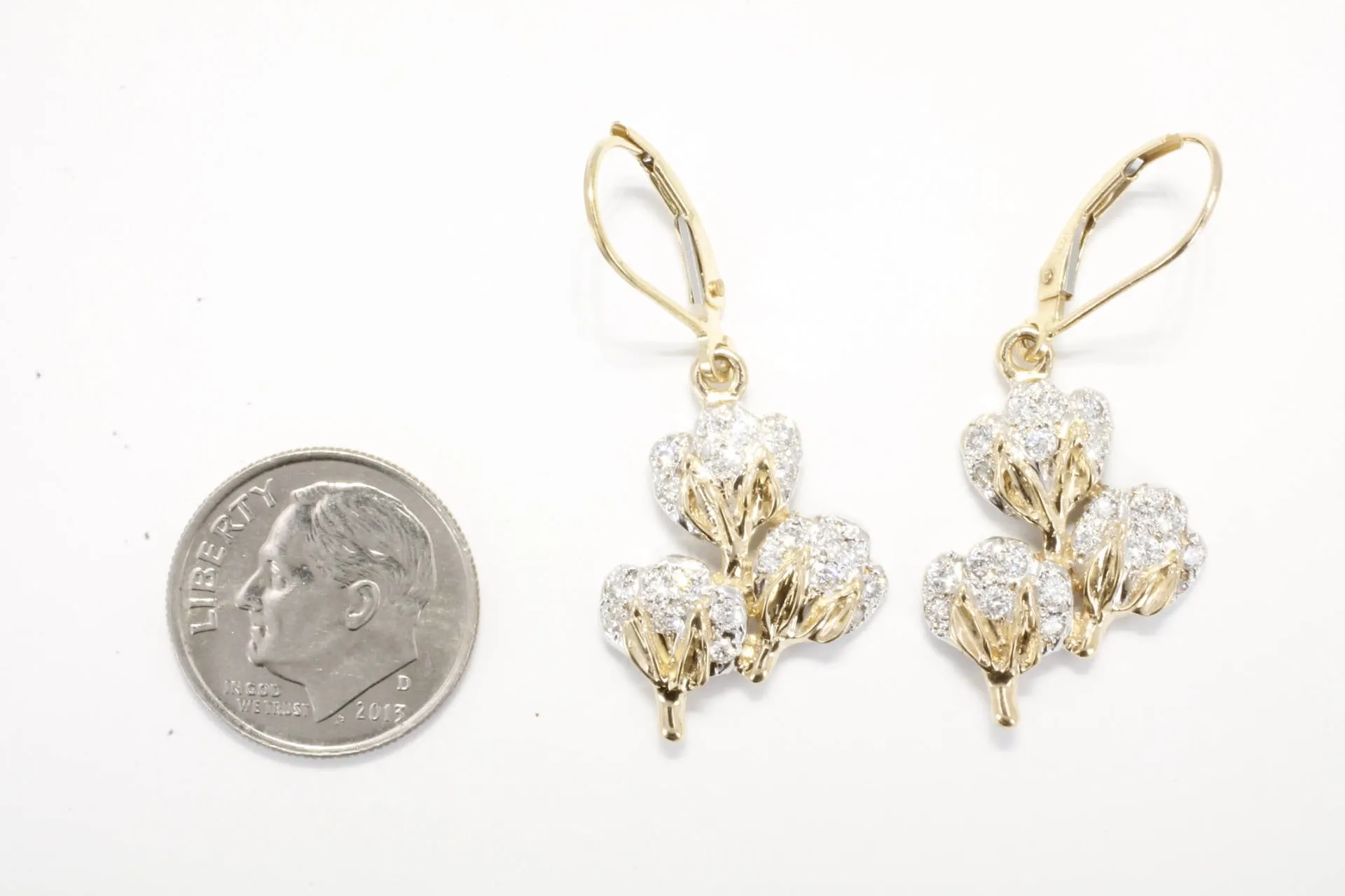Diamond Cotton Boll Three Boll Dangle Earrings